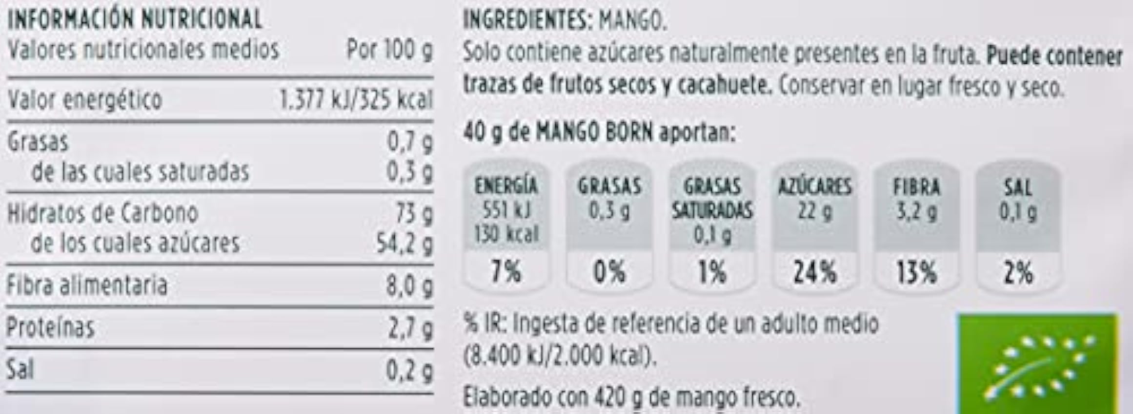 Born | Mango Deshidratado | Fruta Deshidratada Ecológica | Vegetariano, Vegano, sin Gluten | 40g fTskFzs9