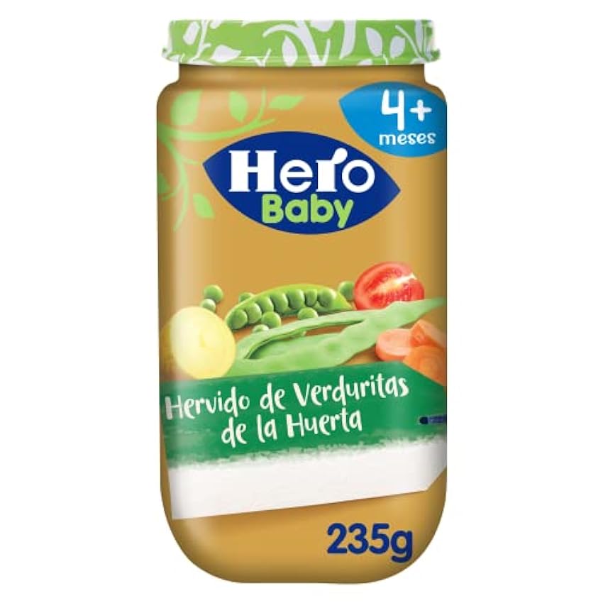 Hero Baby - Tarritos de Hervido de Verduritas de la Huerta, Alimento Infantil para Bebés a Partir de los 4 Meses, 100% Ingredientes Naturales,Sin Aceite de Palma, Almidón, ni Sales Añadidas-12 x 235 g FVo1tE52