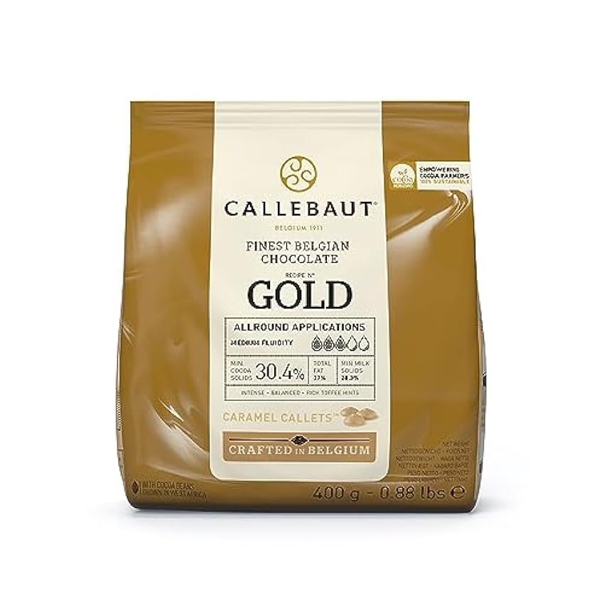 Callebaut Chocolate Gold, Color Chocolate Con Tonalidad Ámbar Con Matices Dorados, color Chocolate Con Tonalidad Ámbar Con Matices Dorados, 400 g I5kNRhrI