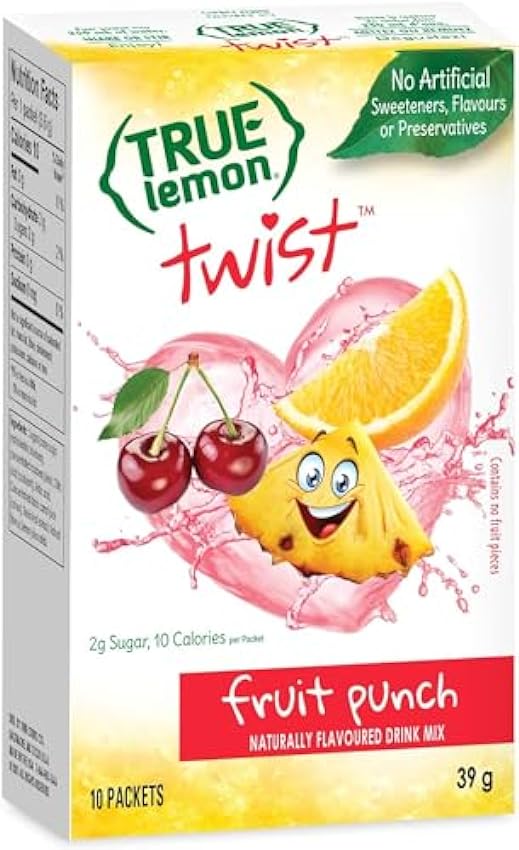 True Lemon Twist Drink Mixes - Kid-Approved Flavours Made with Parent-Approved Ingredients, Single Serve Packets 10-Pack Fruit Punch NIBoorhR