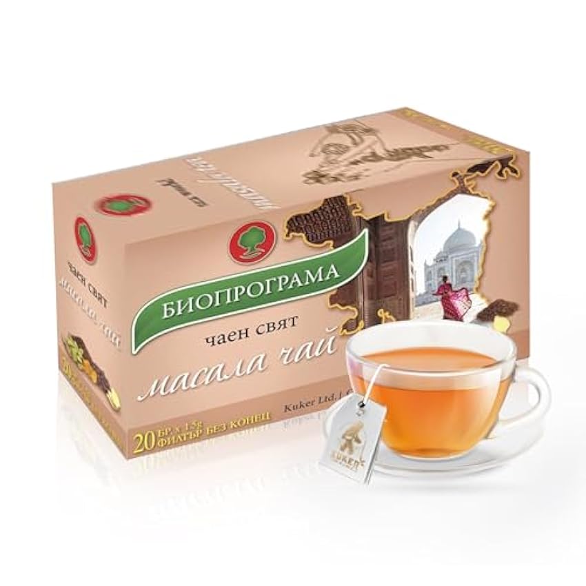 KUKER - India Masala Chai Tea, 20 Chai Tea Bags, Unswee