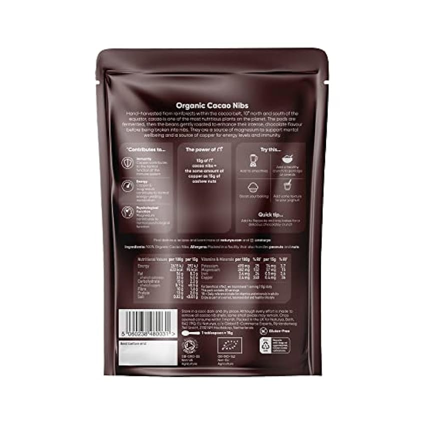 Naturya Organic Cocoa Nibs 300 g Nutritional Power Food Pouch H9cStLhn