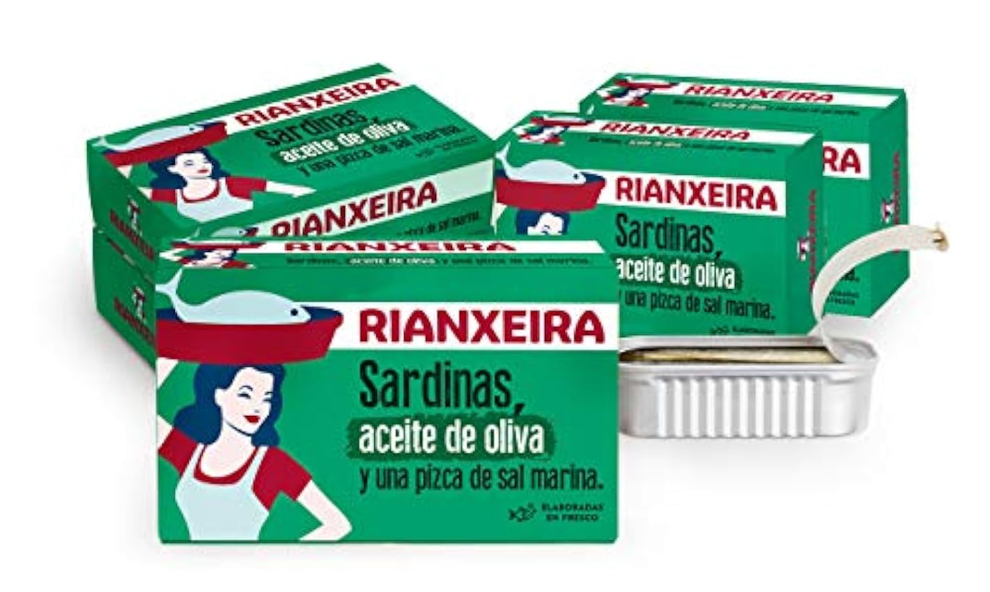 RIANXEIRA Sardinas en Aceite de Oliva y Pizca de Sal Marina. Pack 8 Latas KcNj3ZgH