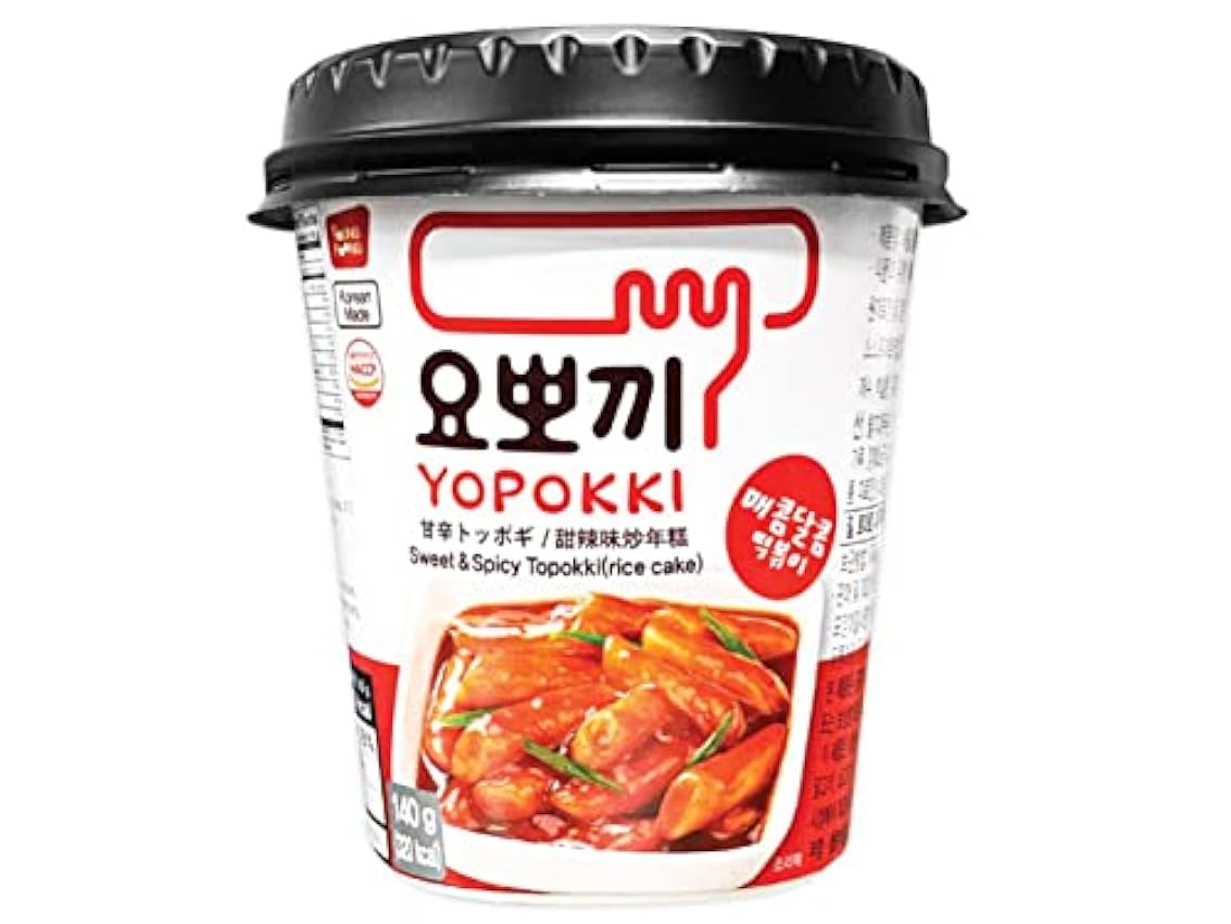 Yopokki - Pastel de arroz en vaso (2 unidades, dulces/picante, con frijoles Jjajang, dulces/picante y granos negros, tarta de arroz coreano, 260 g) Kqe1KAJt