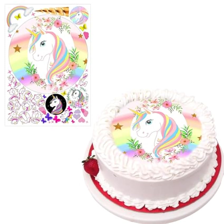 Decoración para tarta de unicornio, decoración para tartas, unicornio, decoración para tartas, decoración para tartas de niña, redonda, decoración de tarta de unicornio, 20 cm, decoración de tartas fQcCTVBW