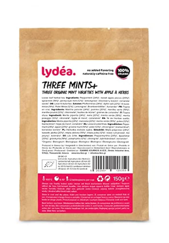 Lydea - Infusión ecológica en hoja suelta de tres variedades de menta, manzana y hierbas aromáticas, bolsa de 150 g iSXPOU85