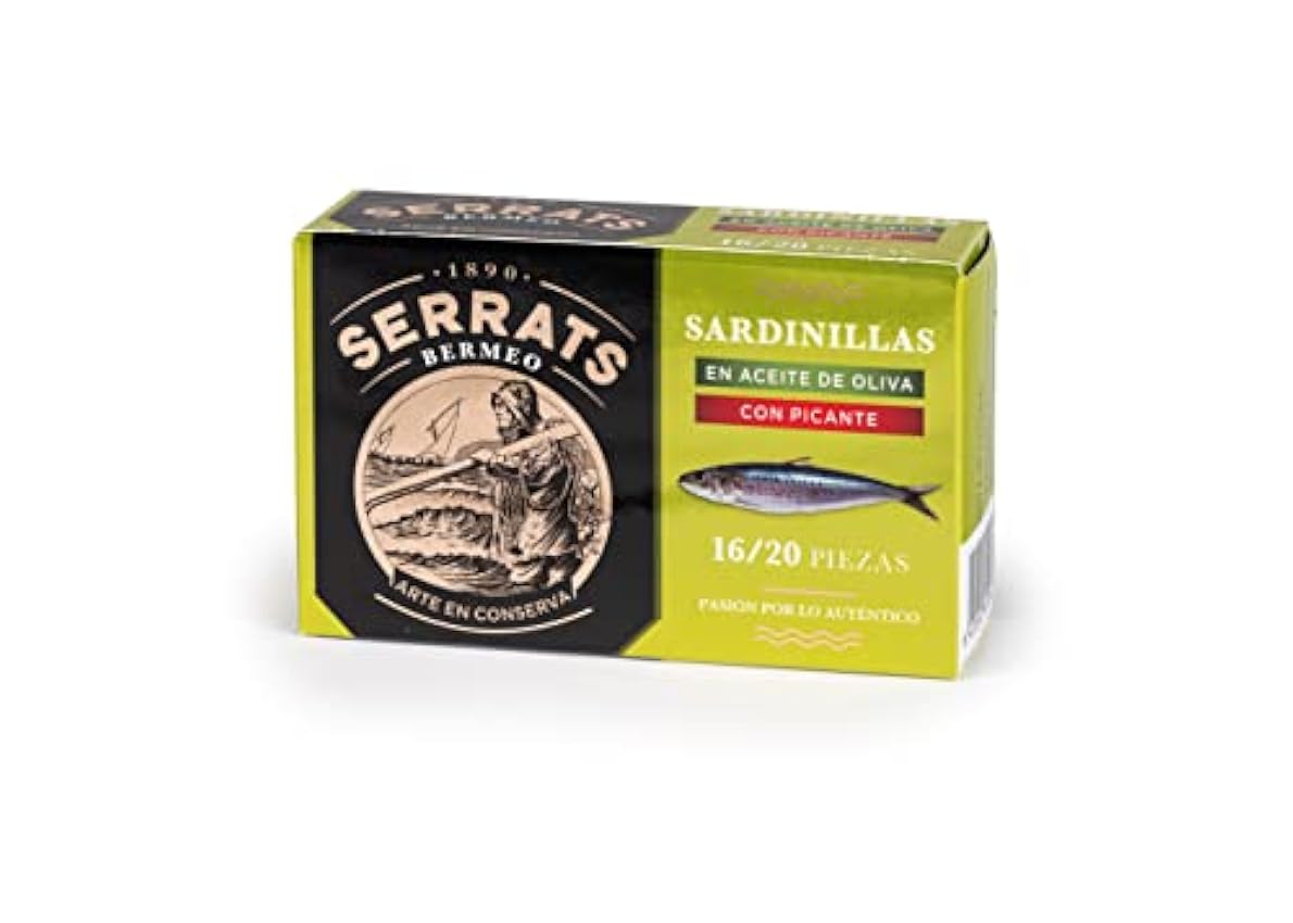 Conservas Serrats - Sardinillas en Aceite de Oliva Picante - 16/20 sardinillas por lata (115g) jH4BIaMp