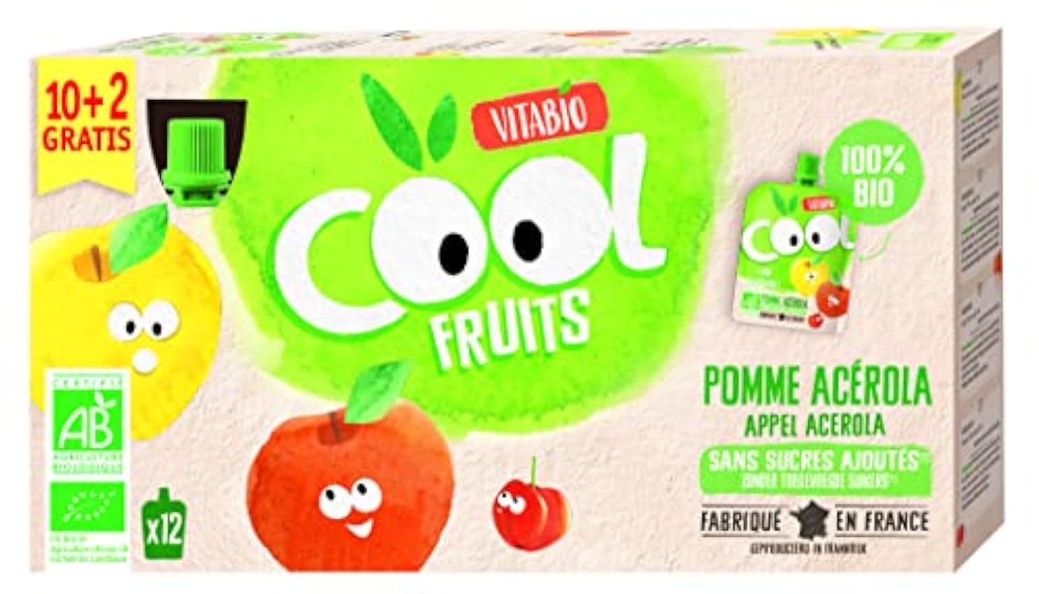 Vitabio - Bolsita De Fruta Bio - Cool Fruit - Manzana - 90G - Pack Familiar 10+2 Gratis gSpgl6NZ