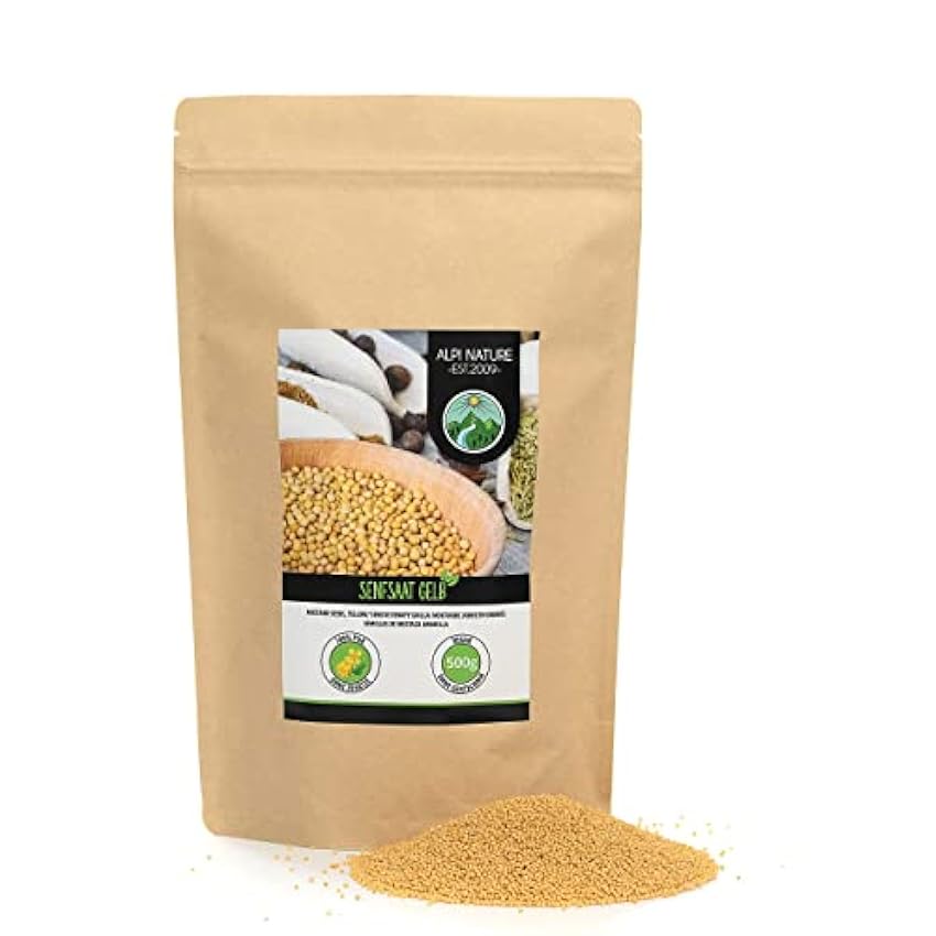 Mostaza en granos (500g), semillas de mostaza amarillas y blancas 100% naturales, secas suavemente, especia naturalmente sin aditivos, veganas htBGU1t2