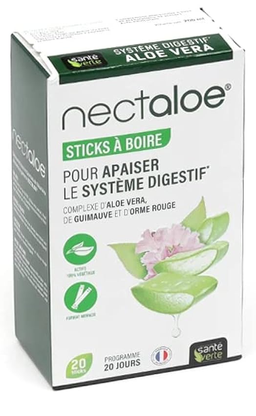 Santé Verte – Nectaloe para calmar el sistema digestivo a base de áloe vera – Lote de 2 cajas de 20 unidades MSdaddCO