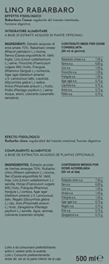 Gianluca Mech - Lino Rabarbaro, Suplemento Alimenticio Keto de 500 ml, Favorece la Función Intestinal, con Psyllium y Sen, Vegano kV9Dswbu