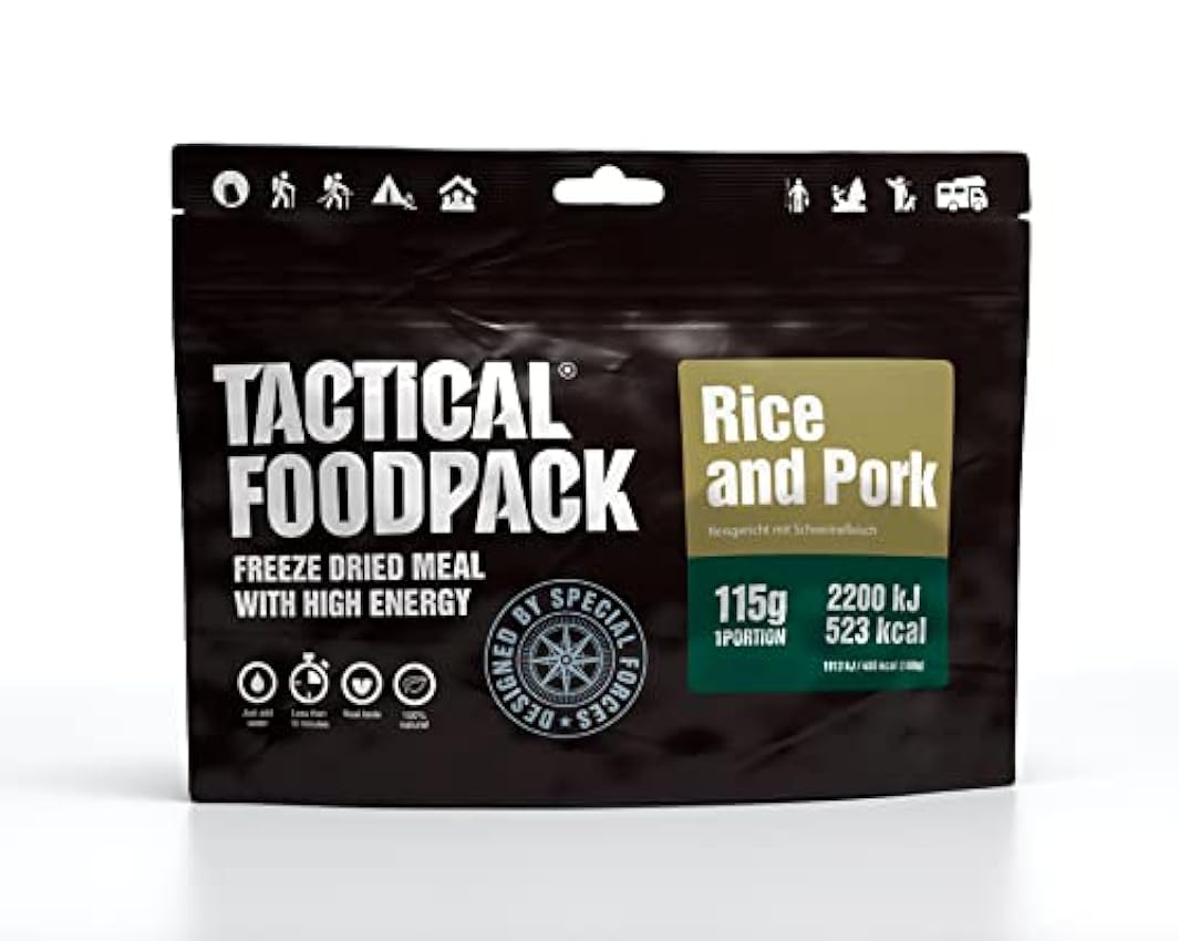 Tactical Foodpack Rice and Pork multipack - 25 platos liofilizados, sabrosos y fáciles de preparar en todas las condiciones. IsrOLMNA