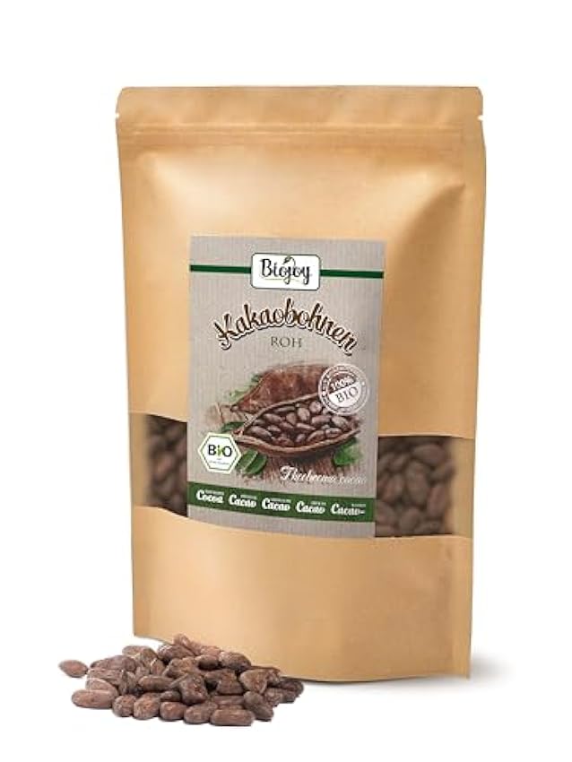 Biojoy Granos de Cacao crudos BÍO (1 kg), granos enteros, sin azúcar, Theobroma cacao GOtQ1aga