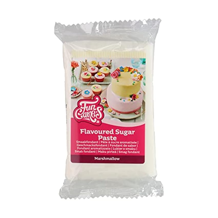 FunCakes Fondant de Sabor Marshmallow , textura suave, fácil de extender, pasta de azúcar, perfecto para tartas, cupcakes y galletas. Halal, Kosher y sin gluten. 250 g oeOoJnub