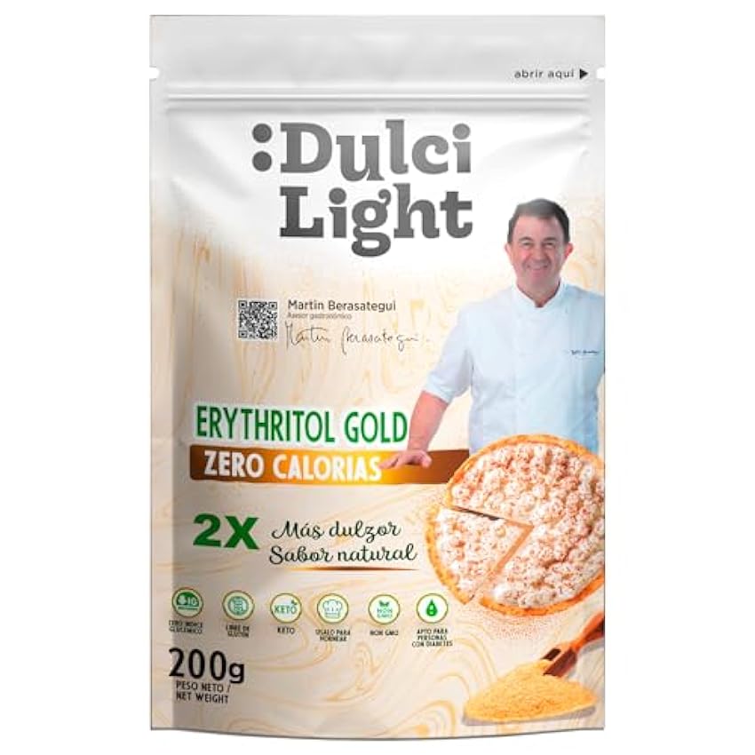 Edulcorante Eritritol GOLD 200gr Zero DulciLight | Edulcorante 100% Natural Zero Calorías | Sustituto de Azúcar | Apto para dietas Keto y Cetogénicas | hVg7Qm4u