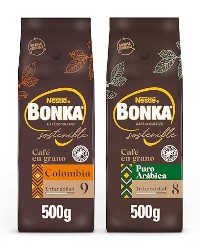 Bonka Café Grano Puro Arábica y Bonka Café Grano Colombia, 2 paquetes 500g (Total 1kg) ig4Vdj8u