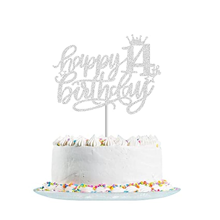 Happy 14th Birthday Cake Topper Glitter for Hello 14, Cheers to 14 Years,14 & Fabulous, 14th Birthday Cake Pick 14 Years Old Birthday Party Cake Decorations(Silver) mYAgDKoB