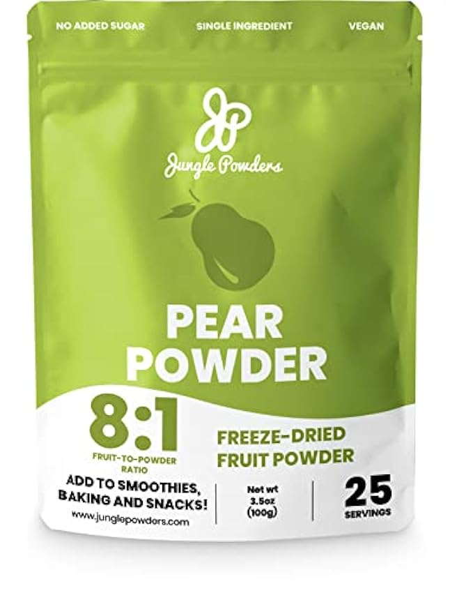 Jungle Powders Polvo de pera liofilizado 100 g Polvo natural sin azúcar con extracto de fruta de pera, sin OMG, agente de carga y polvo de superalimento verde sin aditivos phdfLqVo