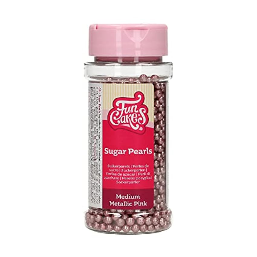 FunCakes Perlas de Azúcar Medio Metálico Rosa: Perlas d