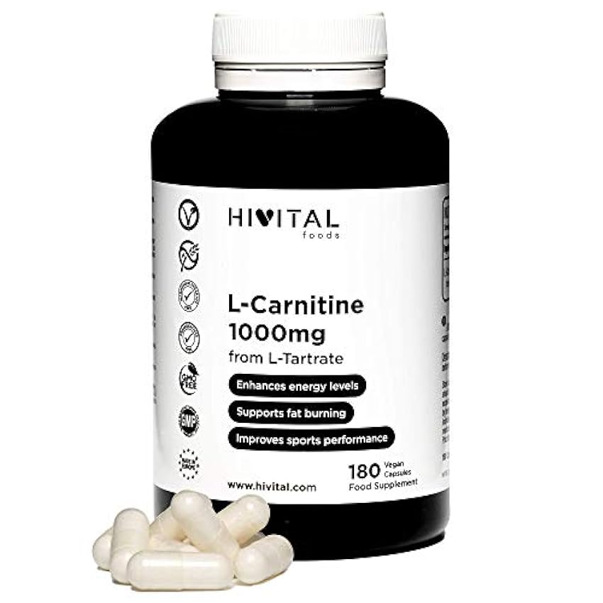 L-Carnitina pura 1000 mg. 180 cápsulas veganas. La LCarnitina ayuda a perder peso y quemar grasa. Aumenta la resistencia y la energía, mejorando la musculatura y el rendimiento deportivo pUBXOozF