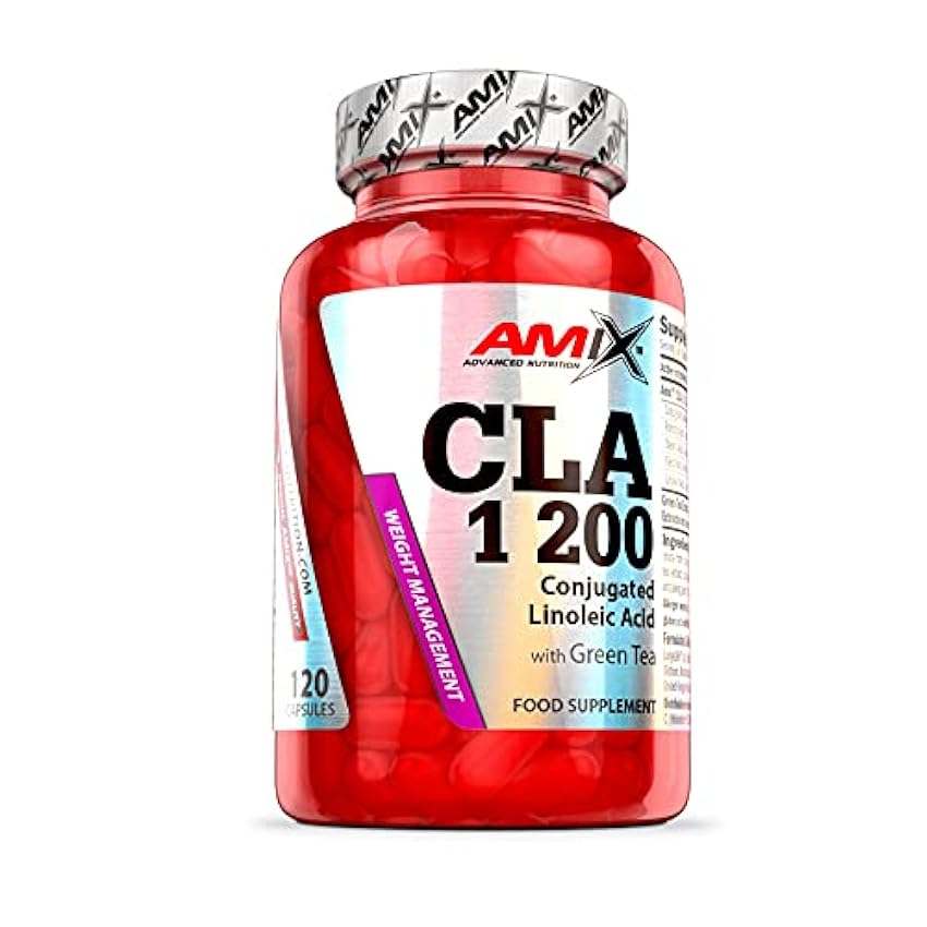 AMIX - Complemento Alimenticio - CLA 1200 - 120 Comprimidos - Sin Estimulantes - Suplemento con Ácido Linoleico y Té Verde - Potente Antioxidante - Quemador de Grasa LhXRui5v