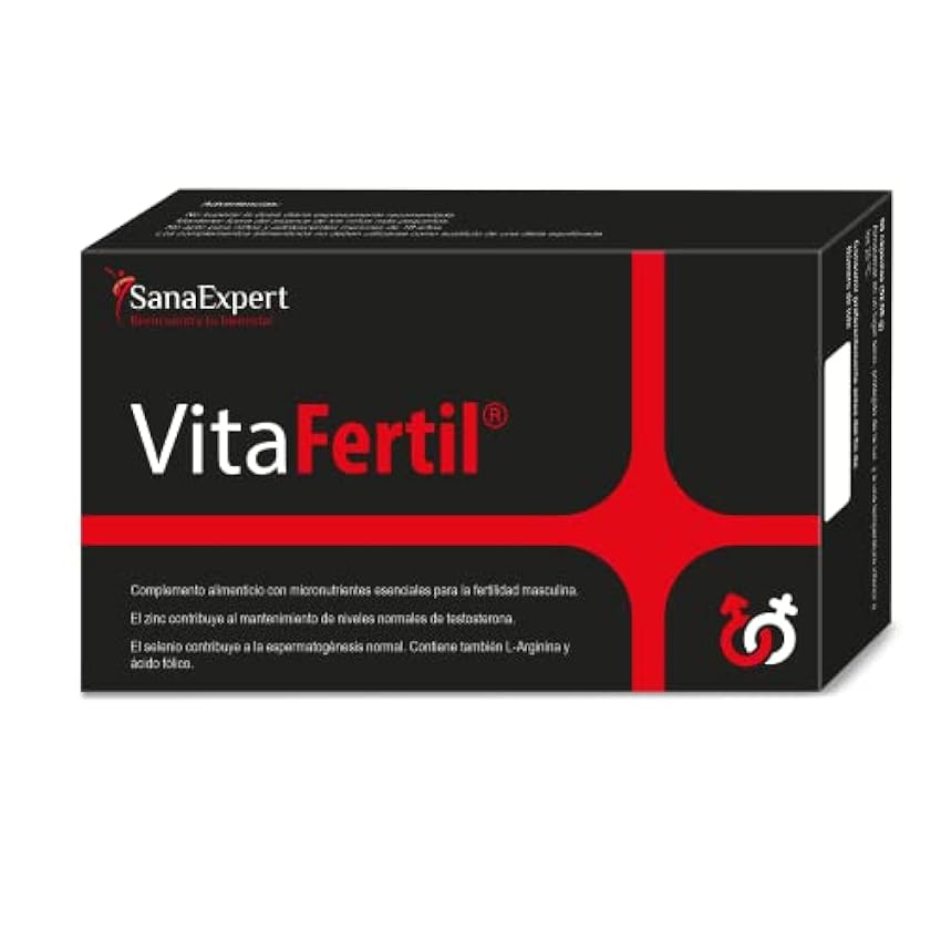 SanaExpert VitaFertil | SUPLEMENTO NATURAL PARA LA FERTILIDAD MASCULINA | con L-arginina, Zinc, Vitamina C (60 cápsulas). gaoZ6VU9