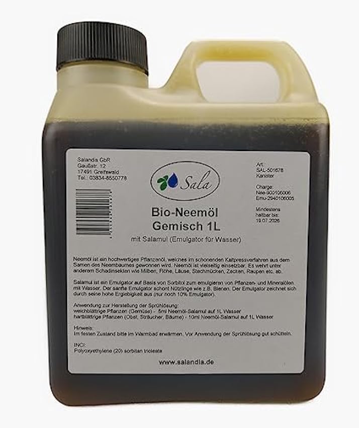 Sala Aceite de nim prensado en frío Bio con emulsionante Rimulgan Bidón de 1 L iZTwN4Y2
