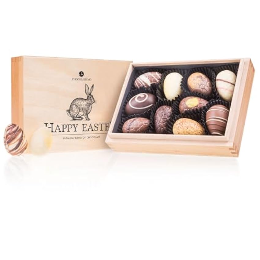 Easter Premiere Mini - 10 chocolates hechos a mano en forma de huevos de Pascua | Regalo de Pascua | En una elegante caja de madera | Mujeres | Hombres ku9ZTyZF