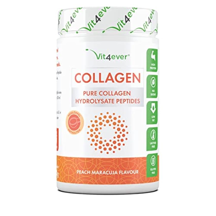 Colágeno en Polvo 600 g - Melocotón Fruta de la Pasión - Premium: 100% colágeno bovino hidrolizado péptidos por Protesol D - Colágeno Tipo 1 2 3 M8WZ3KvT