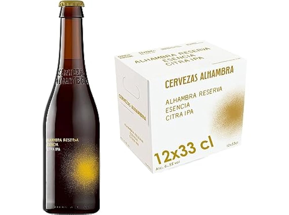 Alhambra Reserva Esencia Citra IPA, Cerveza IPA Con Lúpulo Citra, Sabor Amargo y Aroma Intenso, Pack de 12 Botellines x 33 cl, 6.5 % Volumen de Alcohol MEdr7h1m