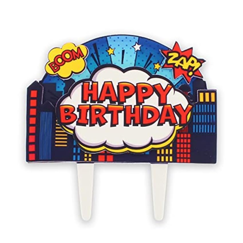 Culpitt Gumpaste Superhero Happy Birthdayday - Decoración para tartas de 160 mm, 3 capas, decoración para tartas de cumpleaños, decoración colorida para ahorrar tiempo, 160 x 160 mm oE29ToCo