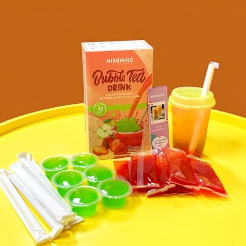 MiruMiru – Bubble Tea Kits – Perla de manzana verde y néctar de fresa y té de jazmín (6 bebidas, pajitas incluidas) - Té de burbujas OnCMECLN