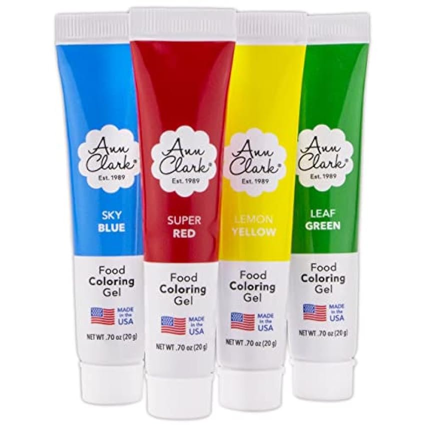 Ann Clark Gel Colorante Alimentario Gel, Paquete de 4 Colores Brillantes en Pasta HxOS5ERJ