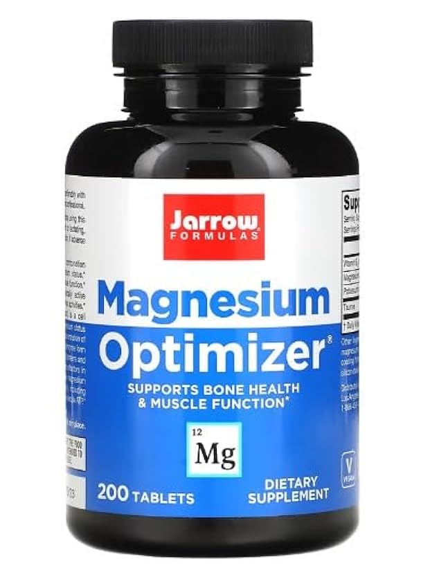 Jarrow Formulas Magnesium Optimizer, 200 tabletas, Suplemento de Magnesio y Taurina para la Salud Óptima GNEoqS7B