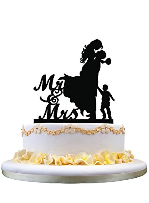 Pareja con Little Boy Silueta, Sr. y Sra. Wedding Cake 