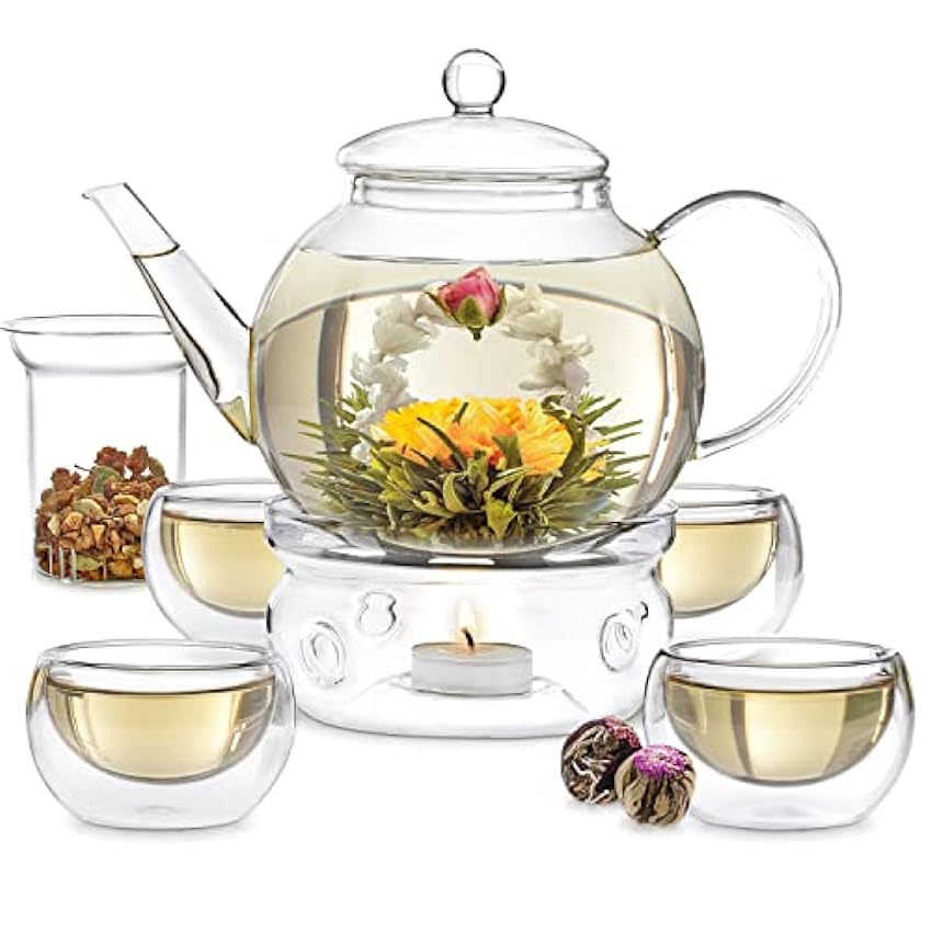 Teabloom Caja de Infusiones de Tés en Flor – Selecta Colección de 12 Tés Verdes Gourmet en Flor (36 Infusiones) – Elegante Presentación en Caja Regalo P3glHTHV