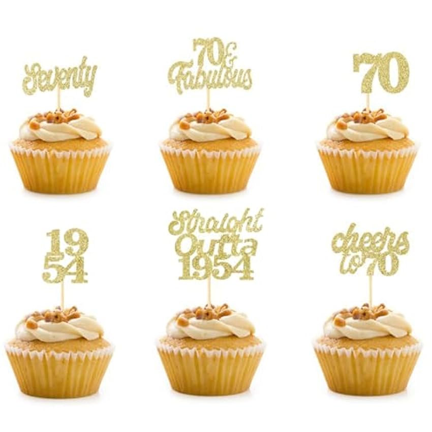 Decoración para tartas de 70 cumpleaños para mujeres y hombres, púas de comida directamente fuera de 1953, suministros para fiestas de 70 cumpleaños (paquete de 12) pPCn6VM4