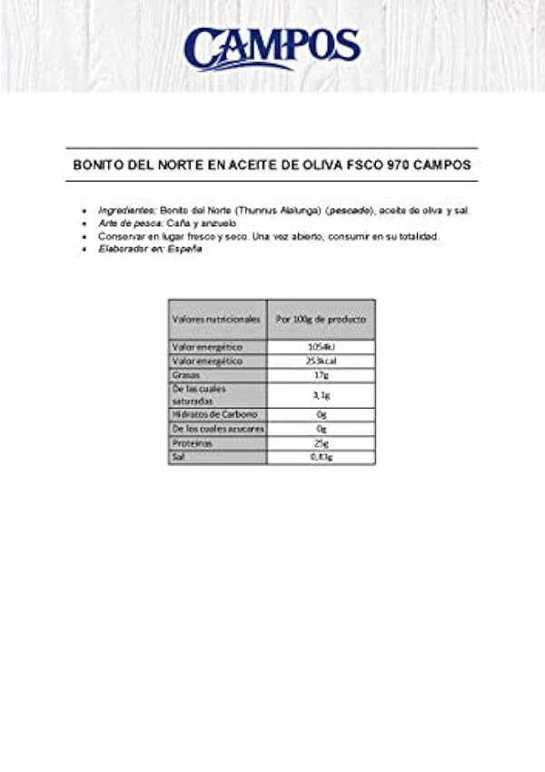 Campos Conserva De Bonito Del Norte En Aceite De Oliva - Frasco De Cristal De 900 g KVVL6R2V