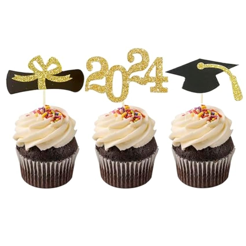 Paquete de 24 decoraciones para cupcakes de graduación 