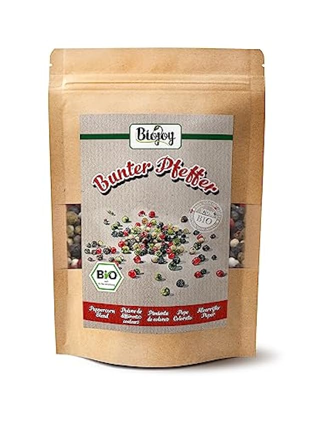 Biojoy BIO-Pimienta de colores (100 gr), granos enteros y secos, pimienta en grano de 4 colores, sin aditivos (blanco, rosa, verde, negra) pSmZ5xIK