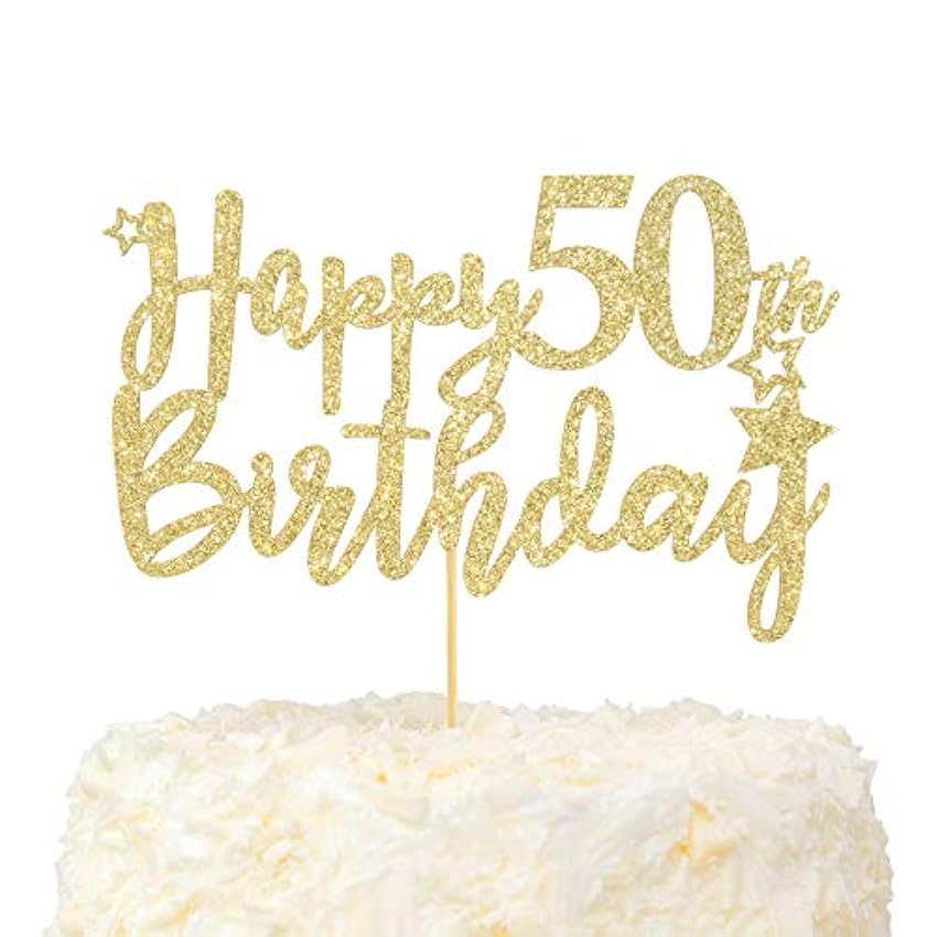LOVENJOY Happy 50th Birthday Cake Topper 50 y Fabuloso Decoración Para Tarta de Cumpleaños Purpurina Dorada Adorno Para Tarta de Cumpleaños nEShtV7y