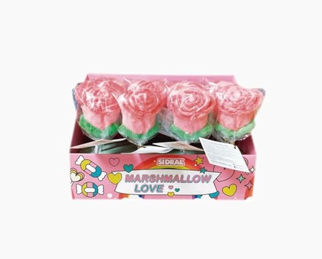 SIDRAL 16 Piruletas de Rosas Marshmallow Sabor Fresa (2