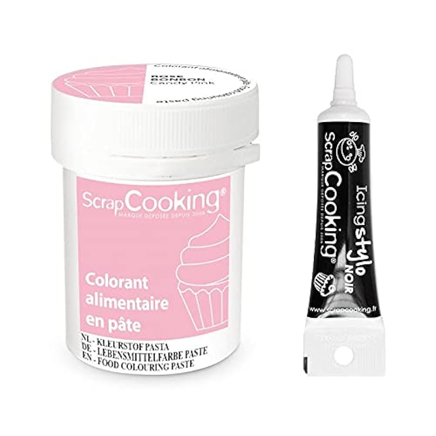 ScrapCooking Tinte en Pasta 20g Rosa Caramelo + Tubo de glaseado Negro n7vulWjW