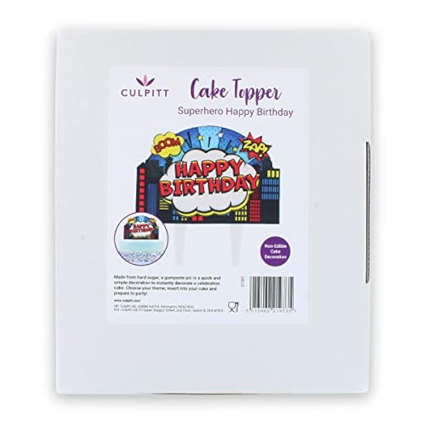 Culpitt Gumpaste Superhero Happy Birthdayday - Decoración para tartas de 160 mm, 3 capas, decoración para tartas de cumpleaños, decoración colorida para ahorrar tiempo, 160 x 160 mm oE29ToCo