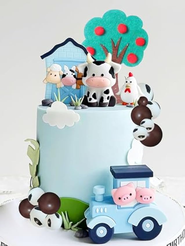 JeVenis decoracion de tarta de animales de granja azul 