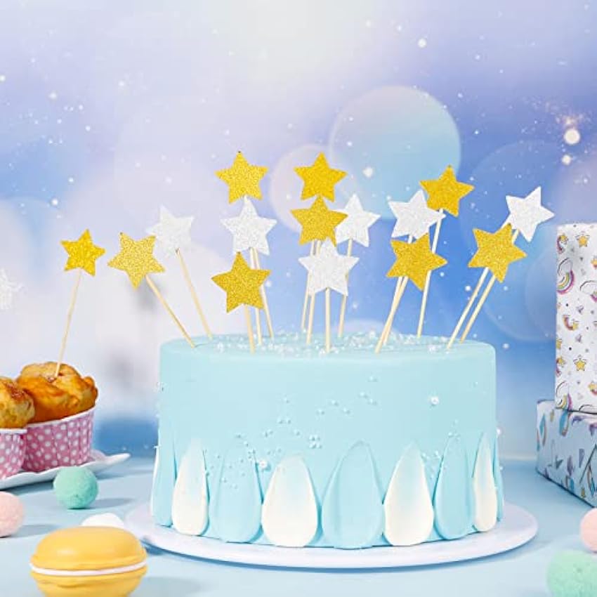 Dacitiery Winkwinky - 20 adornos para decoración de tartas con purpurina, adornos de tartas de cumpleaños, decoración de tartas de boda (dorado-plateado) jkwLr9Nq