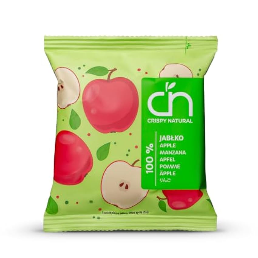 Crispy Natural Chips de Manzana 24x18 g. Frutas Deshidratadas Naturalmente Crujientes. Snack Saludable Sin Azúcar Añadido, Sin Gluten. Fuente de Fibra. Pequeñas Porciones. p66jdSFK