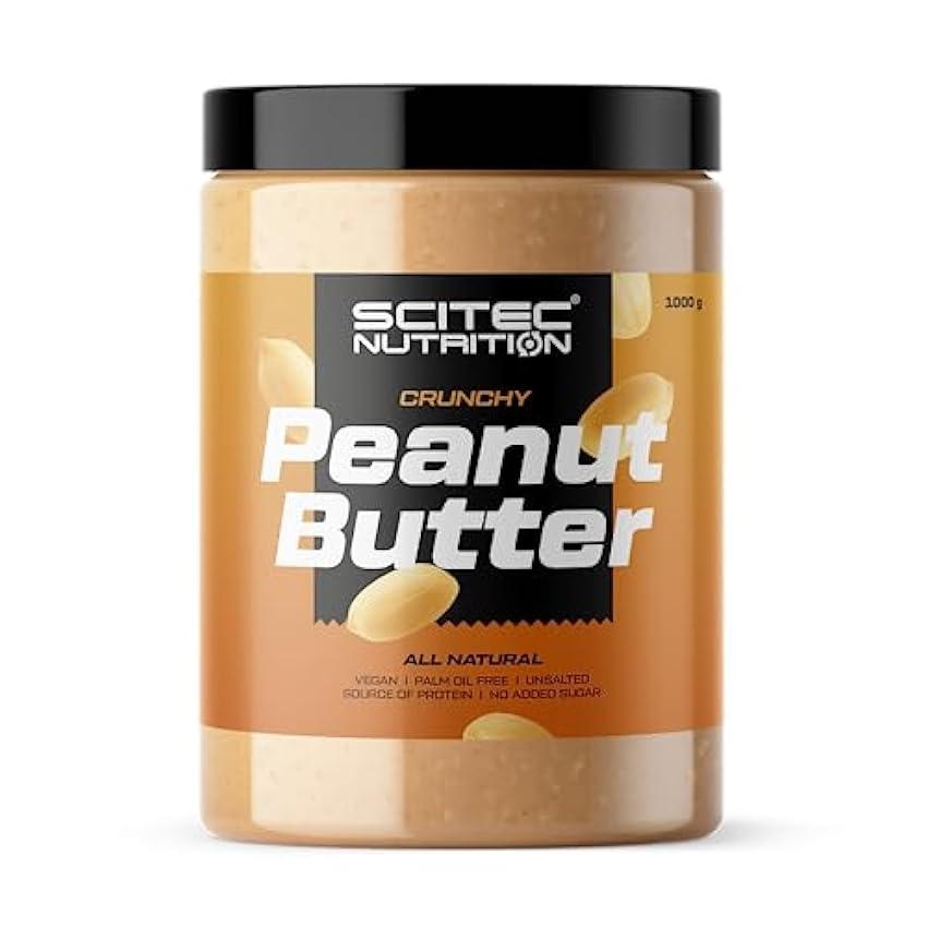 Scitec Nutrition Peanut Butter, Mantequilla de cacahuete con trozos de cacahuetes, vegano, fuente de proteína, sin azúcares añadidos, sin aceite de palma, 1 kg, Crujiente FiQtNZCB