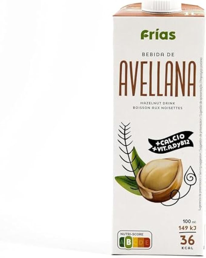 Frías - Bebida Vegetal de Avellana - Enriquecida con Calcio - Pack de 6 Unidades de 1L - 100% Vegana - Sin Gluten y Sin Lactosa - Bajo Contenido en Grasas Saturadas mpktM2ja