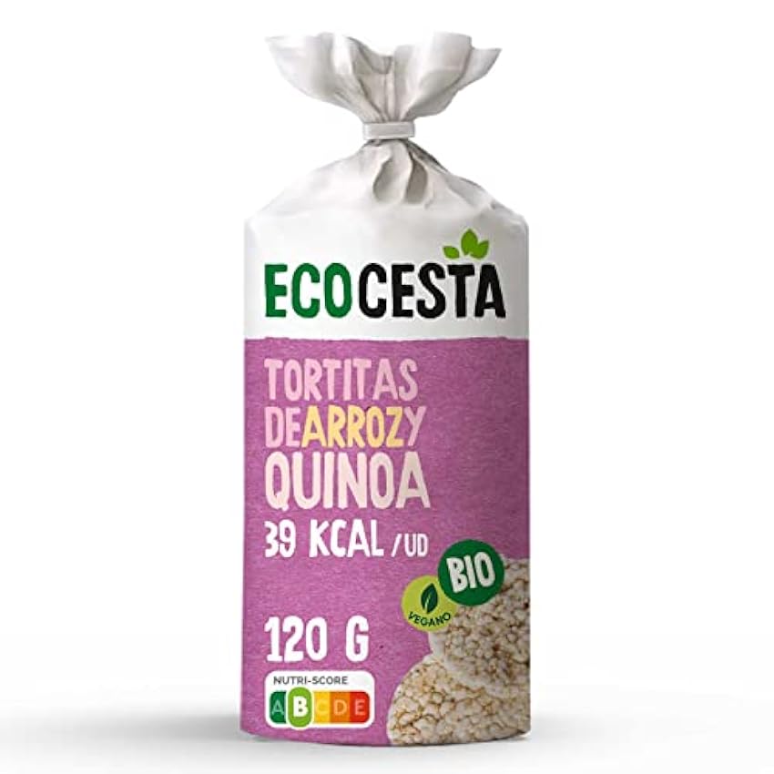 Ecocesta - Pack de 12 Unidades de 120 g de Tortitas Ecológicas de Arroz Integral y Quinoa - Sin Azúcar Añadido y Sin Gluten - Aptas para Veganos - Alto Contenido en Proteínas P1DGQF2z